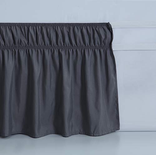MEILA Wrap Around Bed Skirt Three Fabric Sides Elastic Dust Ruffled 16 Inch Tailored Drop Easy to Install Fade Resistant-Dark Grey  Queen/King - Image 4
